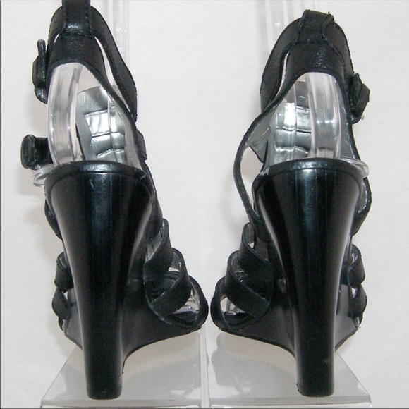 Nine West Black Leather t-strap  Wedges 6.5M - Picture 6 of 8